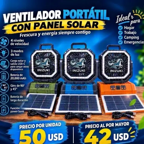Ventilador Recargable Solar Inusuki — imagen 1