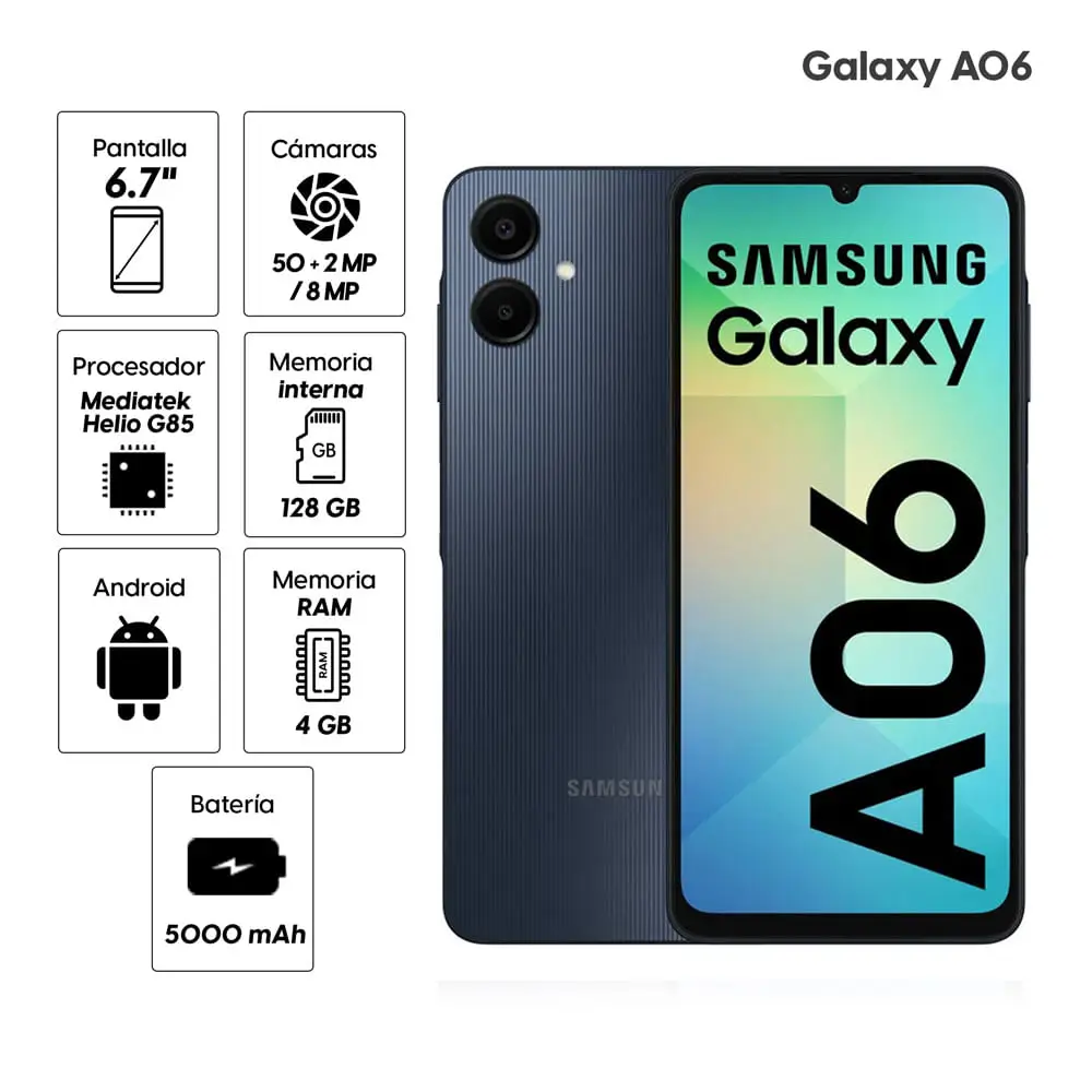Samsung Galaxy A06 + Cover + Mica + Cargador + Cable de Datos — imagen 1
